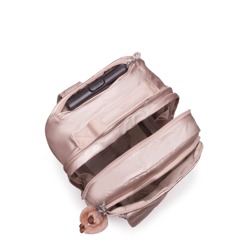 Kipling Sanaa Large Metallic Rolling Backpack Quartz Metallic