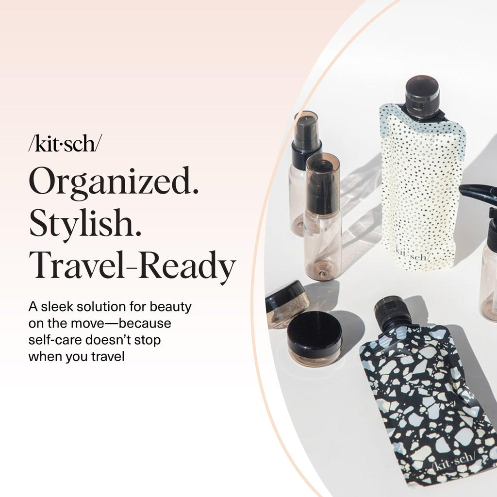 Kitsch 11 PCS Travel Bottles for Toiletries – Travel Essentials Kit for Shampoo, Conditioner, Lotion & More - TSA Approved Travel Bottles, Leak - Proof Refillable Travel Size Containers - Black & Ivory