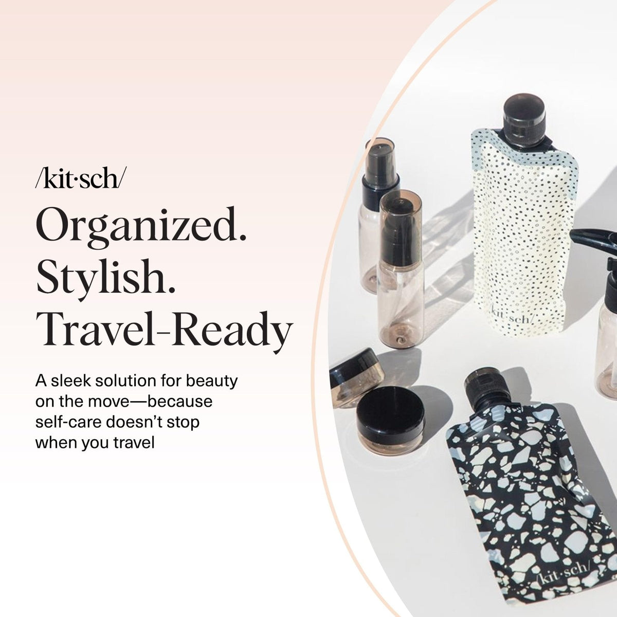 Kitsch 11 PCS Travel Bottles for Toiletries – Travel Essentials Kit for Shampoo, Conditioner, Lotion & More - TSA Approved Travel Bottles, Leak - Proof Refillable Travel Size Containers - Black & Ivory