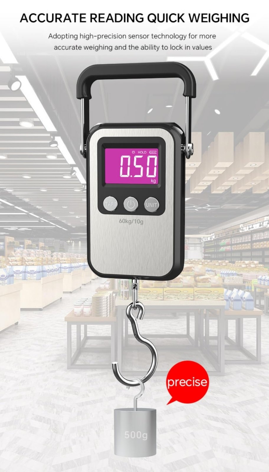 Klau Portable Rechargeable 60 kg / 120 lb Heavy Duty Hanging Scale Luggage Scales with Wide Handle Black for Home Farm Hunting Outdoor