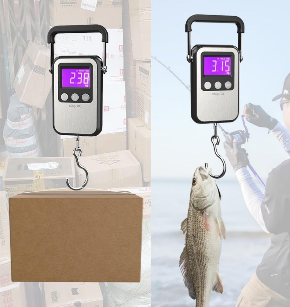 Klau Portable Rechargeable 60 kg / 120 lb Heavy Duty Hanging Scale Luggage Scales with Wide Handle Black for Home Farm Hunting Outdoor