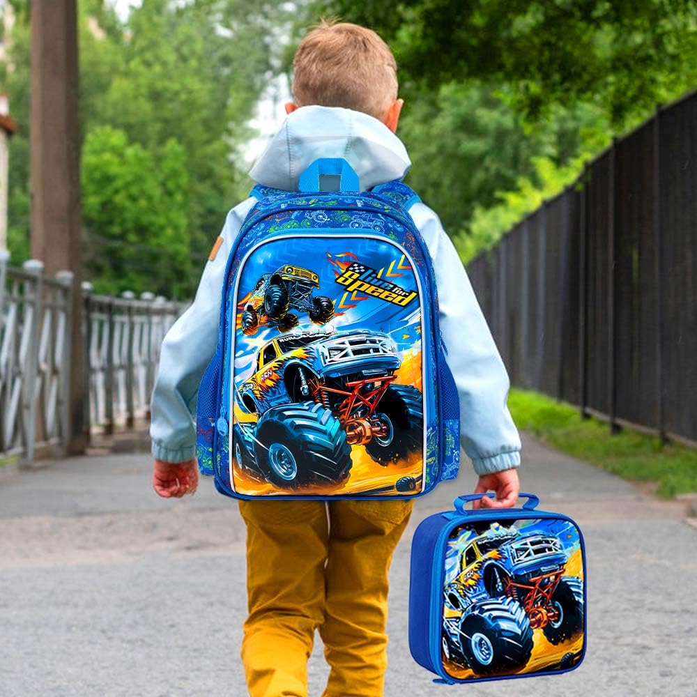 KLFVB 5PCS Kids Luggage Set for Boys, Cute Truck Rolling Wheels Suitcase for Toddler, Children Travel Carry - On Suitcase