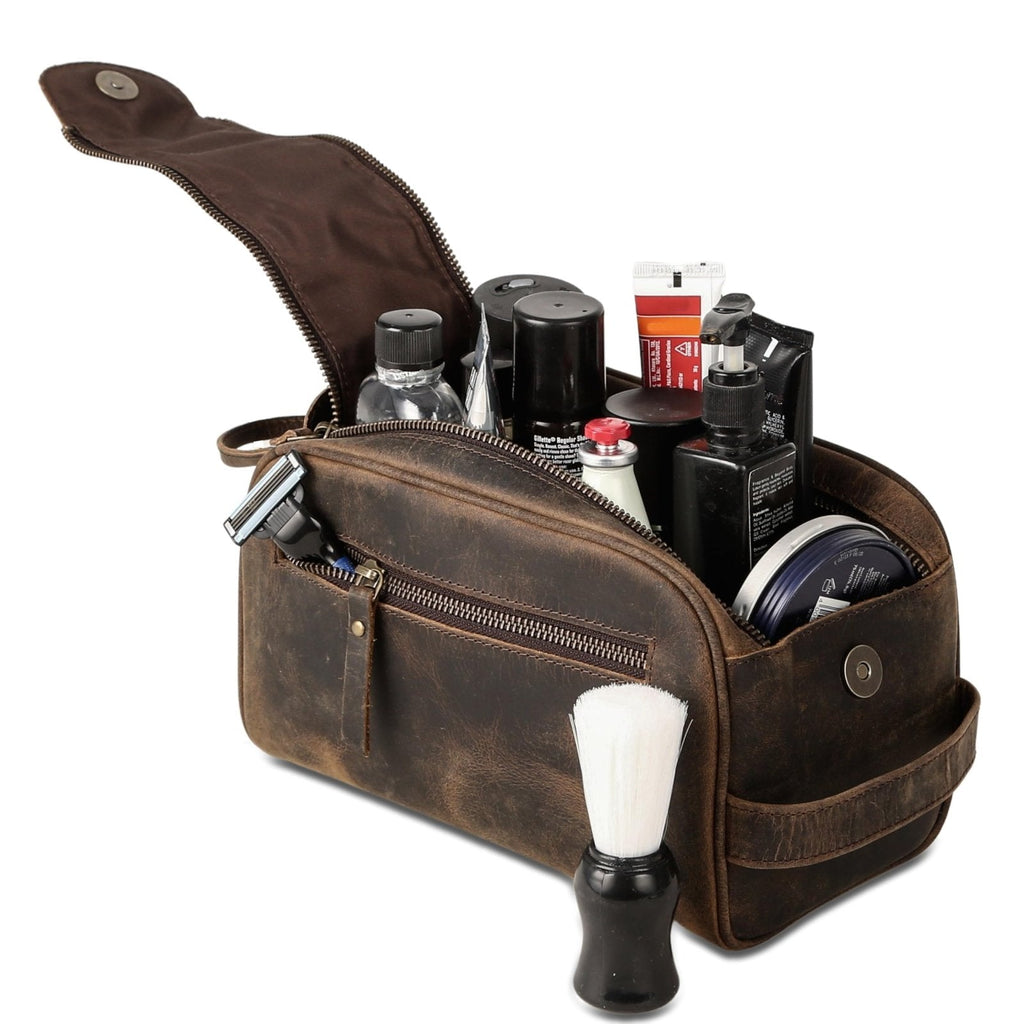 KomalC Travel Toiletry Bag – Premium Leather Dopp Kit for Men & Women with Water - Resistant Lining & Spacious Zippered Organizer