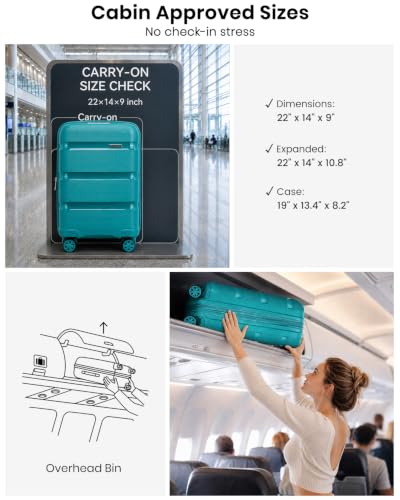Kono 20 Inch Expandable Carry on Luggage, Airline Approved Suitcase, Blue
