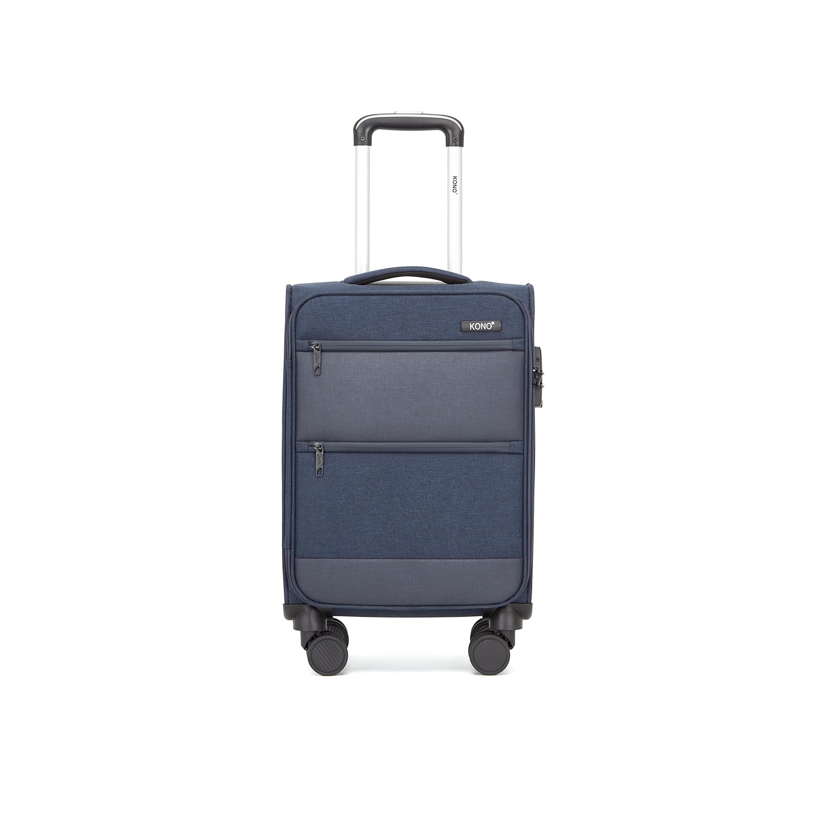Kono 20 Inch Soft-Sided Carry-On Luggage Airline Approved 20" Spinner Wheels Lightweight Waterproof Suitcase with TSA Lock for Business Travel (Small, Navy Blue)