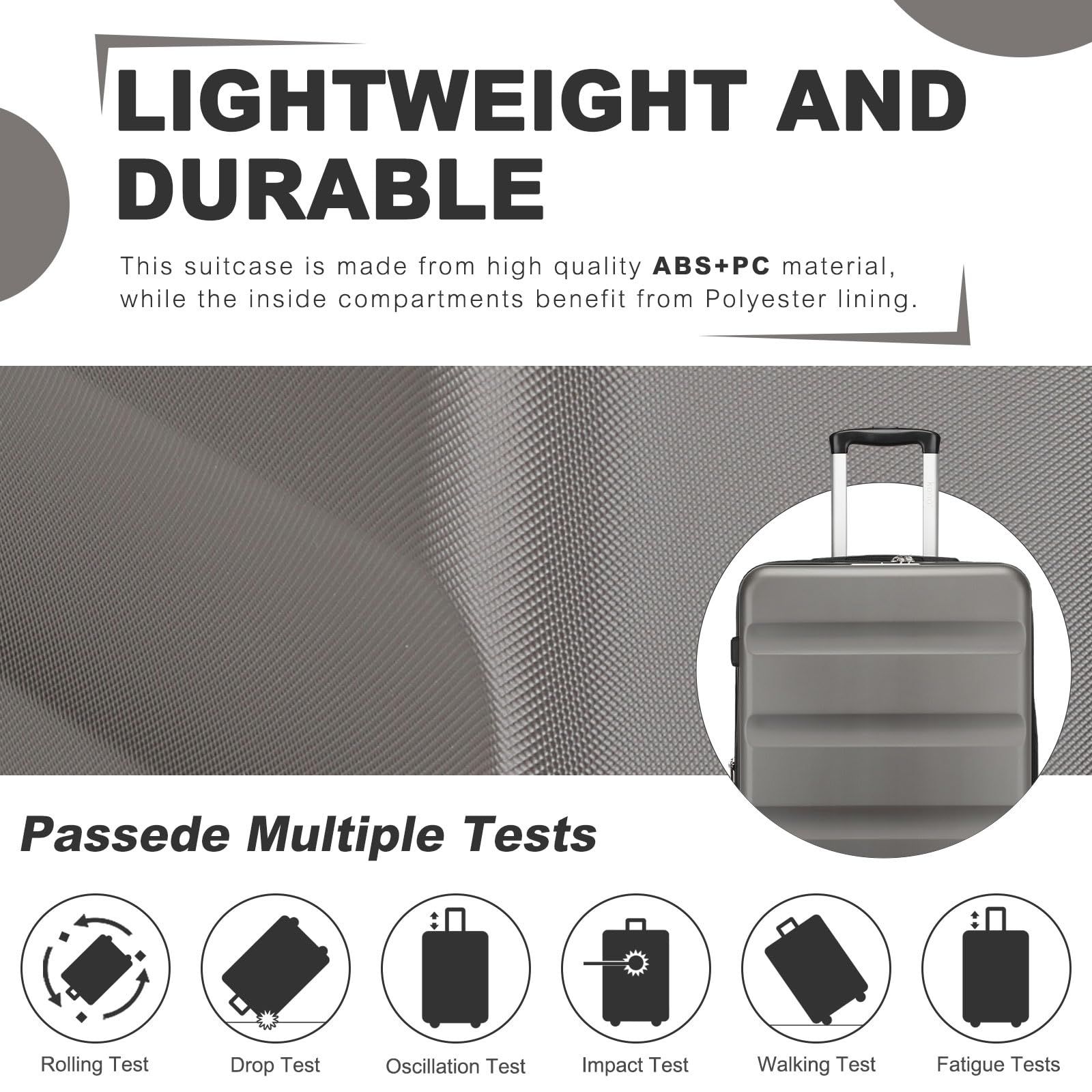 Kono 24 Inch Expandable Spinner Luggage with Wheels Hardshell Medium Checked Suitcase TSA Lock Grey