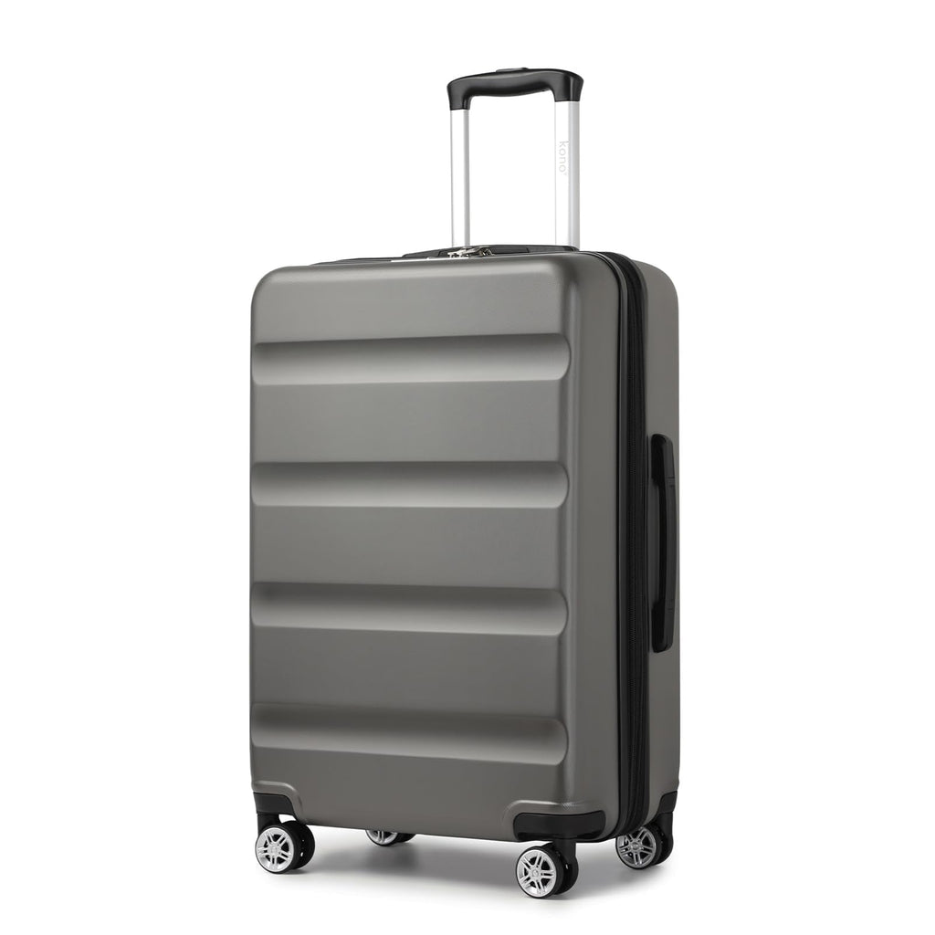 Kono 24 Inch Expandable Spinner Luggage with Wheels Hardshell Medium Checked Suitcase TSA Lock Grey