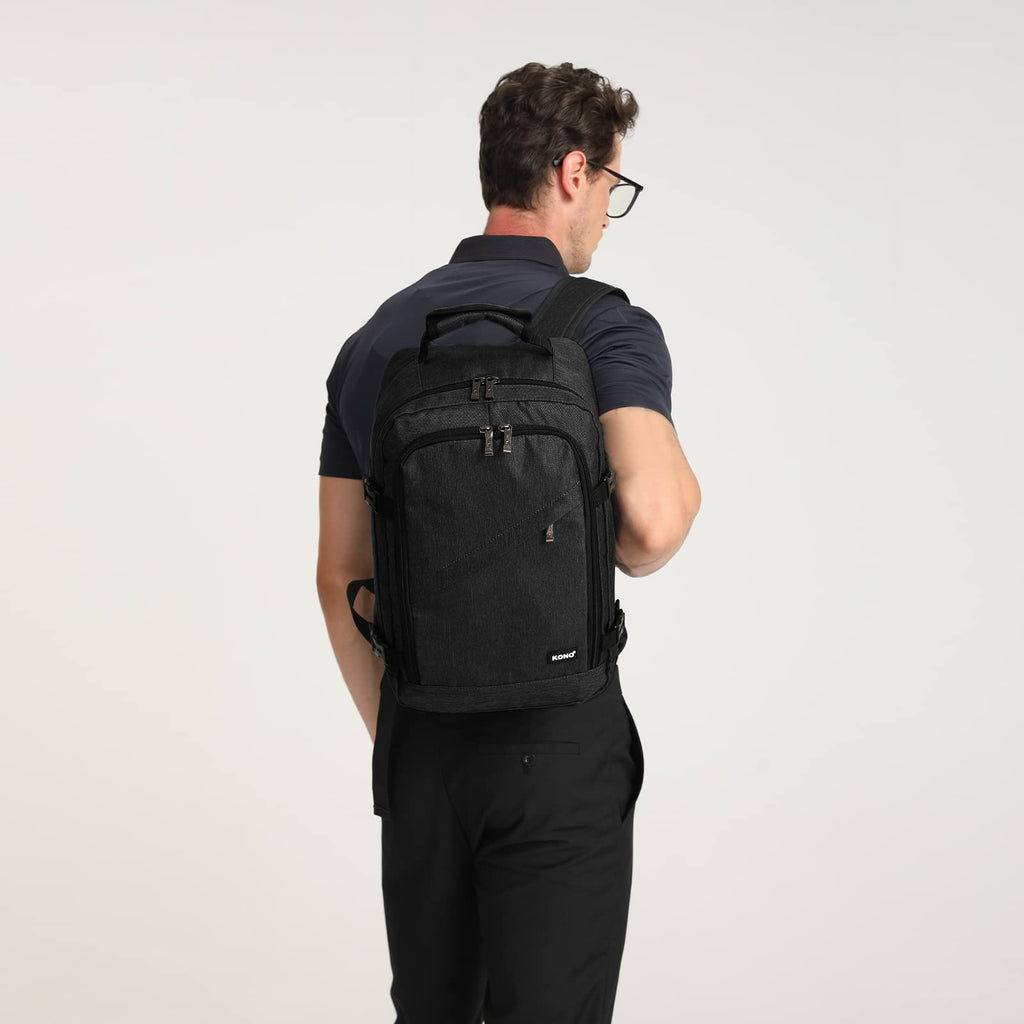 Kono Carry on Backpack, 16" Airplane Approved Under Seat Travel Backpack for Men and Women, Waterproof Lightweight Daypack for Flight 20L (Black, Small)