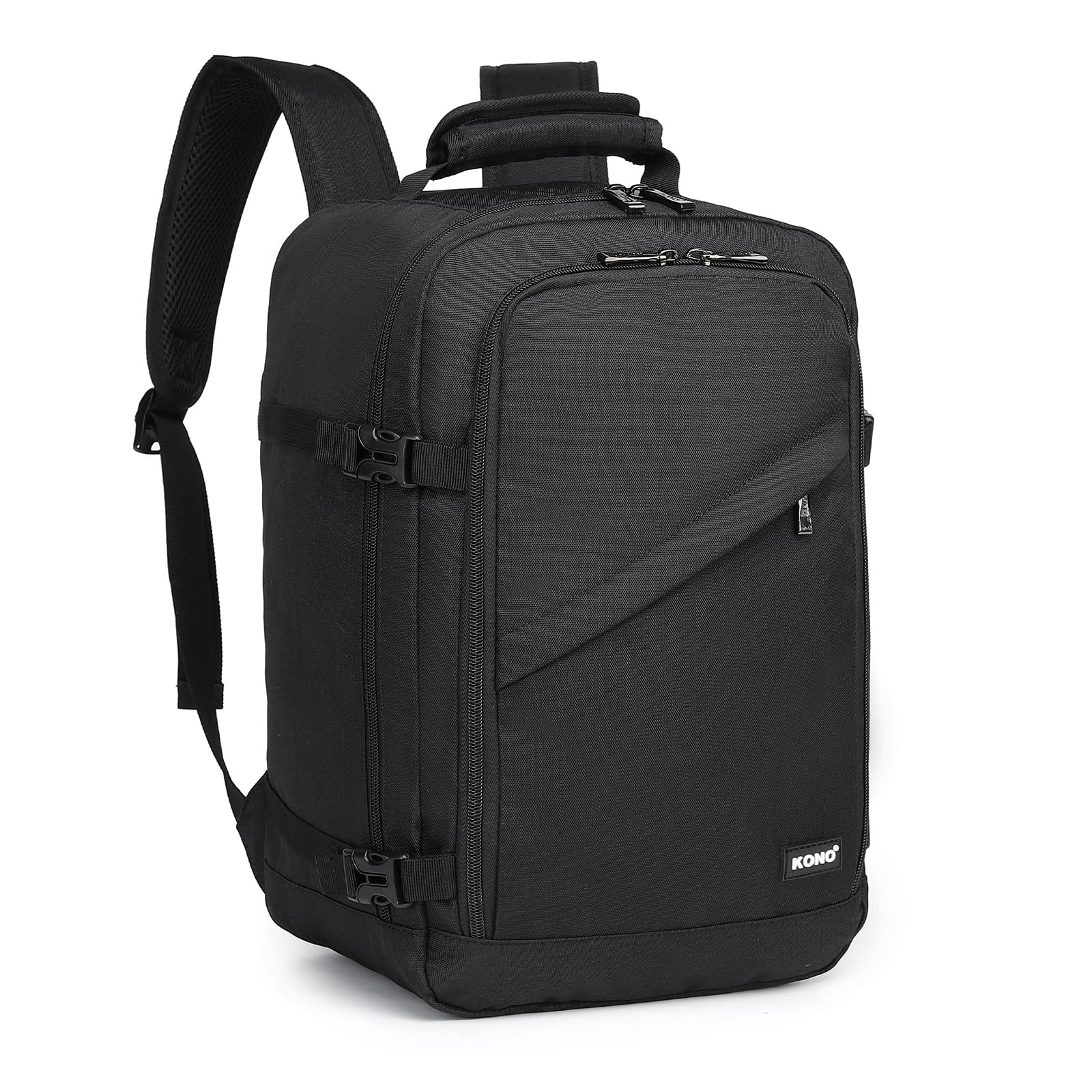 Kono Carry on Backpack, 16" Airplane Approved Under Seat Travel Backpack for Men and Women, Waterproof Lightweight Daypack for Flight 20L (Black, Small)