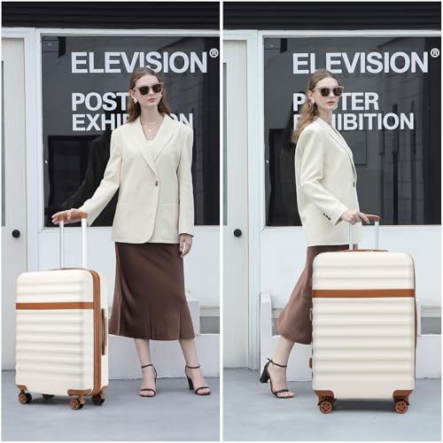 Kono Checked Luggage 28in Expandable Hardside TSA Lock Cream