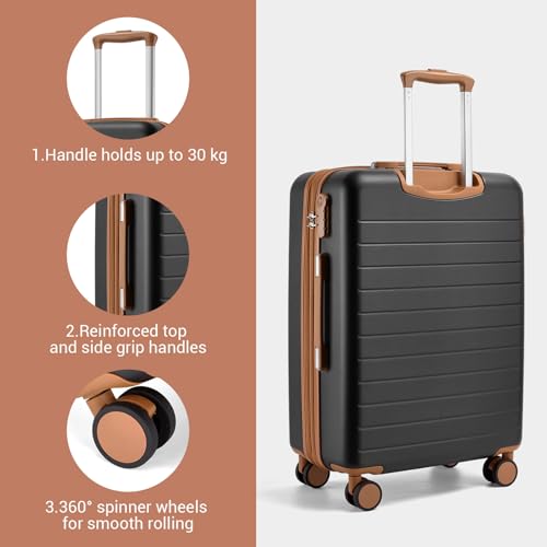 Kono Checked Suitcase 24in Expandable ABS+PC Side Handle luggage Black