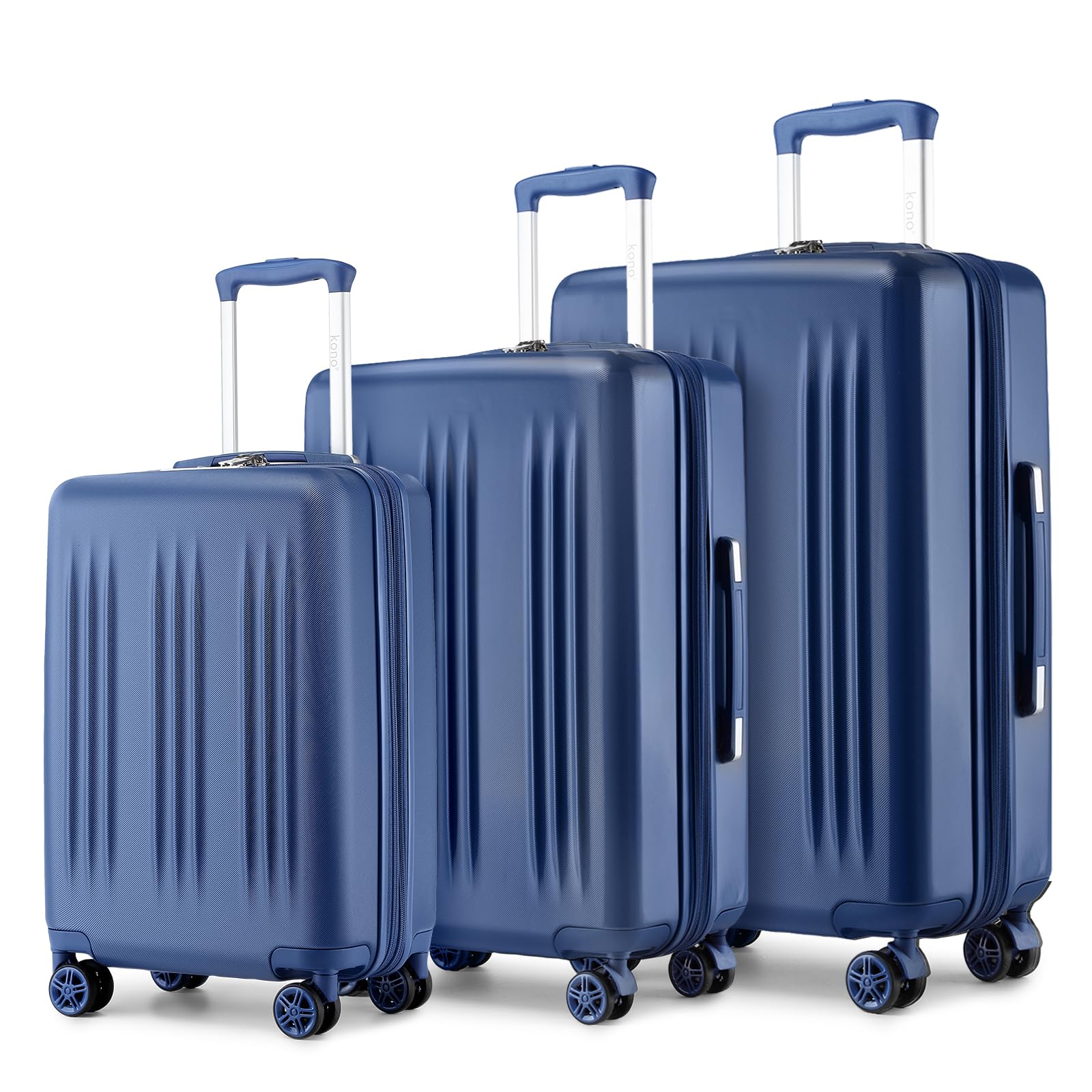 Kono Expandable Luggage 3 Piece Set Hardshell Lightweight 20in 24in 28in Carry On Suitcase with Spinner Wheels TSA Lock(Navy)