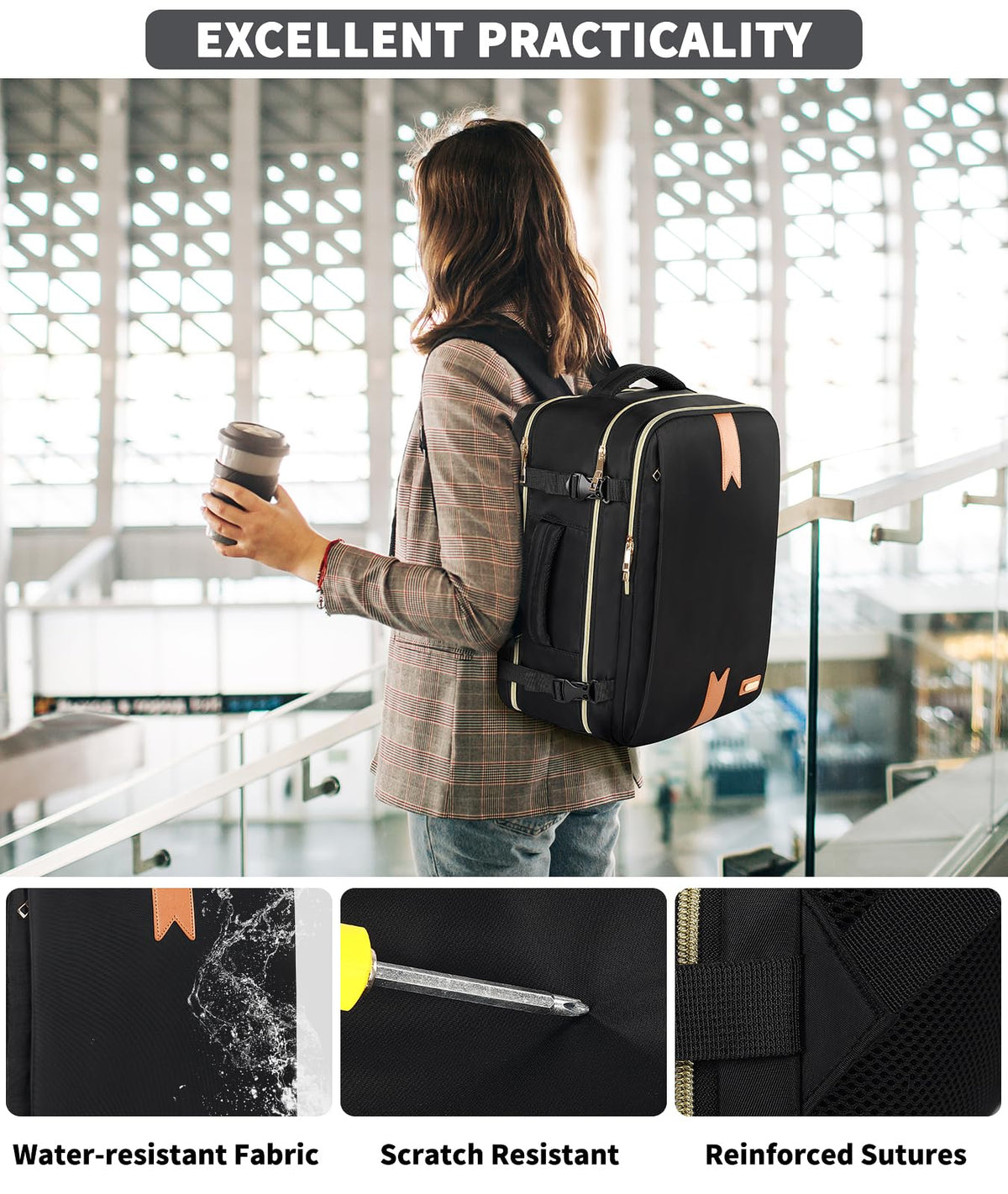 Kopduki Travel Backpack for Women Men, 17.3"x13.4"x7.9" Carry on Backpack TSA Flight Approved Water - resistant Traveling Backpacks with Laptop Compartment Fits 15.6 Inch Laptop Casual daypack College