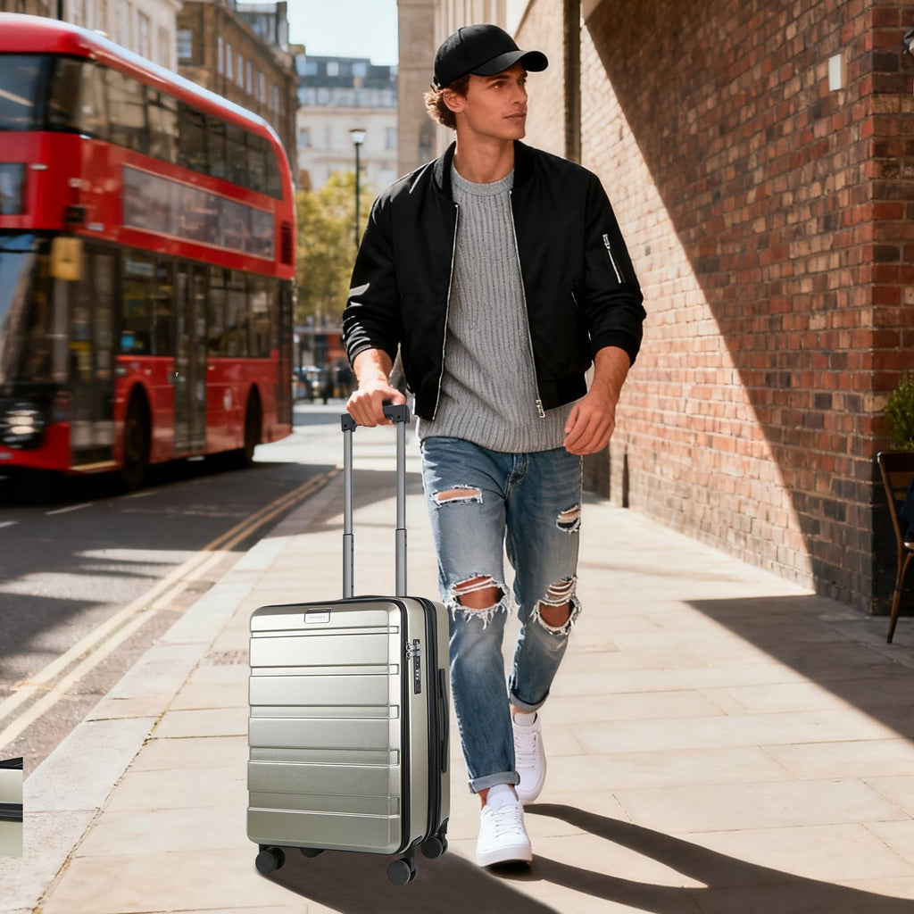 KROSER Carry On Luggage with Spinner Wheels & Built - in TSA Lock, Expandable Top Opening Hard Shell Suitcase Large Capacity Durable Rolling Luggage with USB Port, Carry - On 20 - Inch, Champagne