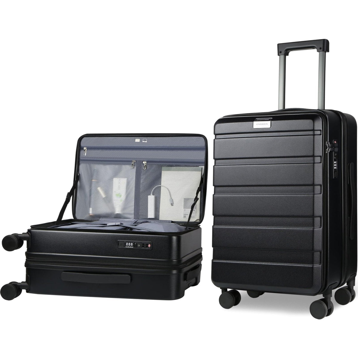 KROSER Carry On Luggage with Spinner Wheels & Built-in TSA Lock, Expandable Top Opening Hard Shell Suitcase Large Capacity Durable Rolling Luggage with USB Port, Carry-On 20-Inch, Black
