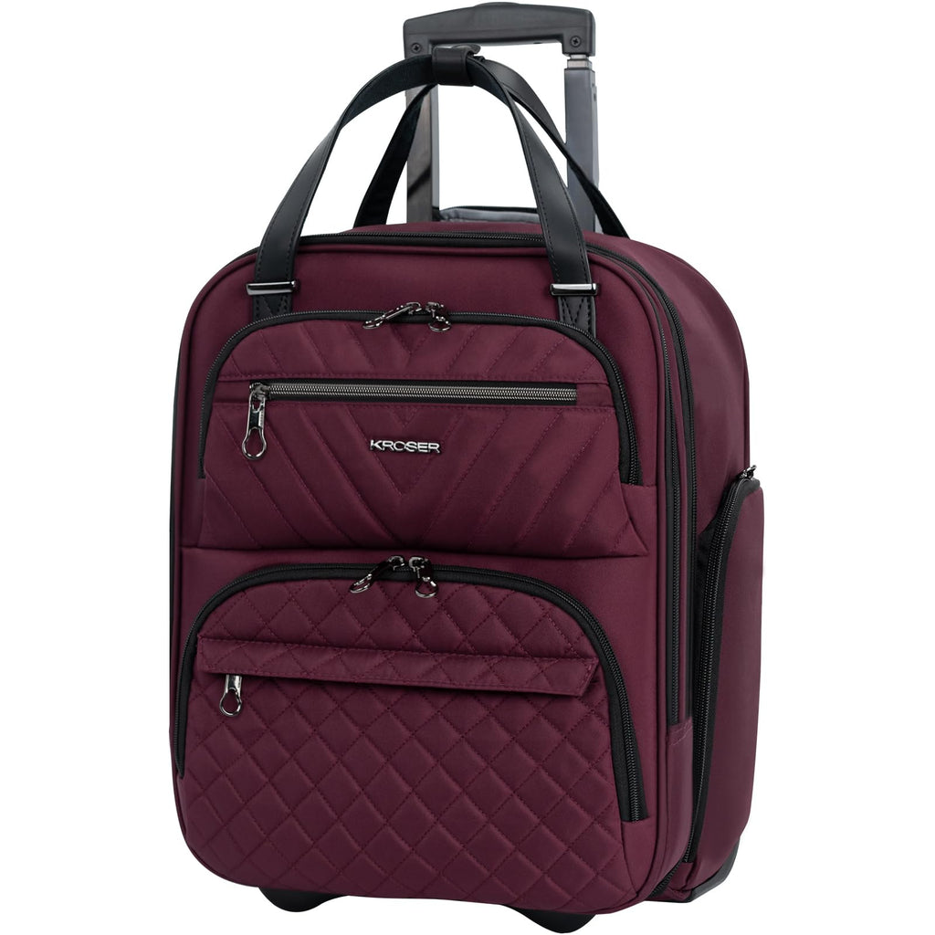 KROSER Carry On Underseat Multi-functional, 16-inch Underseater Lightweight Overnight Suitcase for Women, Burgundy