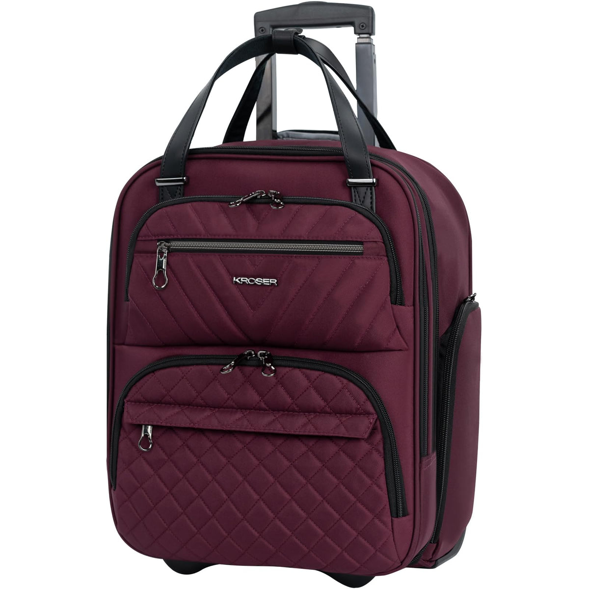 KROSER Carry On Underseat Multi-functional, 16-inch Underseater Lightweight Overnight Suitcase for Women, Burgundy