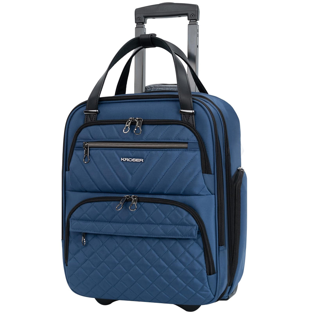 KROSER Carry On Underseat Multi-functional, 16-inch Underseater Lightweight Overnight Suitcase for Women, Haze Blue