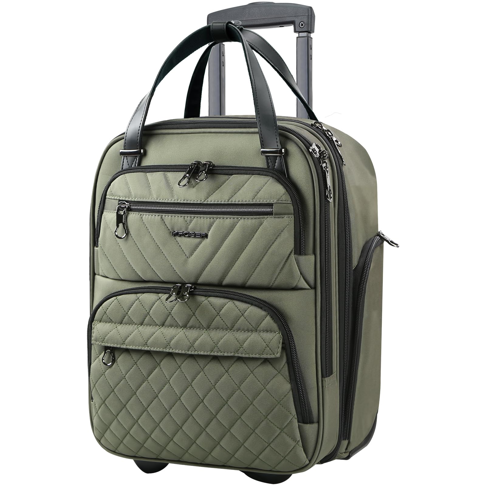 KROSER Carry On Underseat Multi-functional, 16-inch Underseater Lightweight Overnight Suitcase for Women, Olive