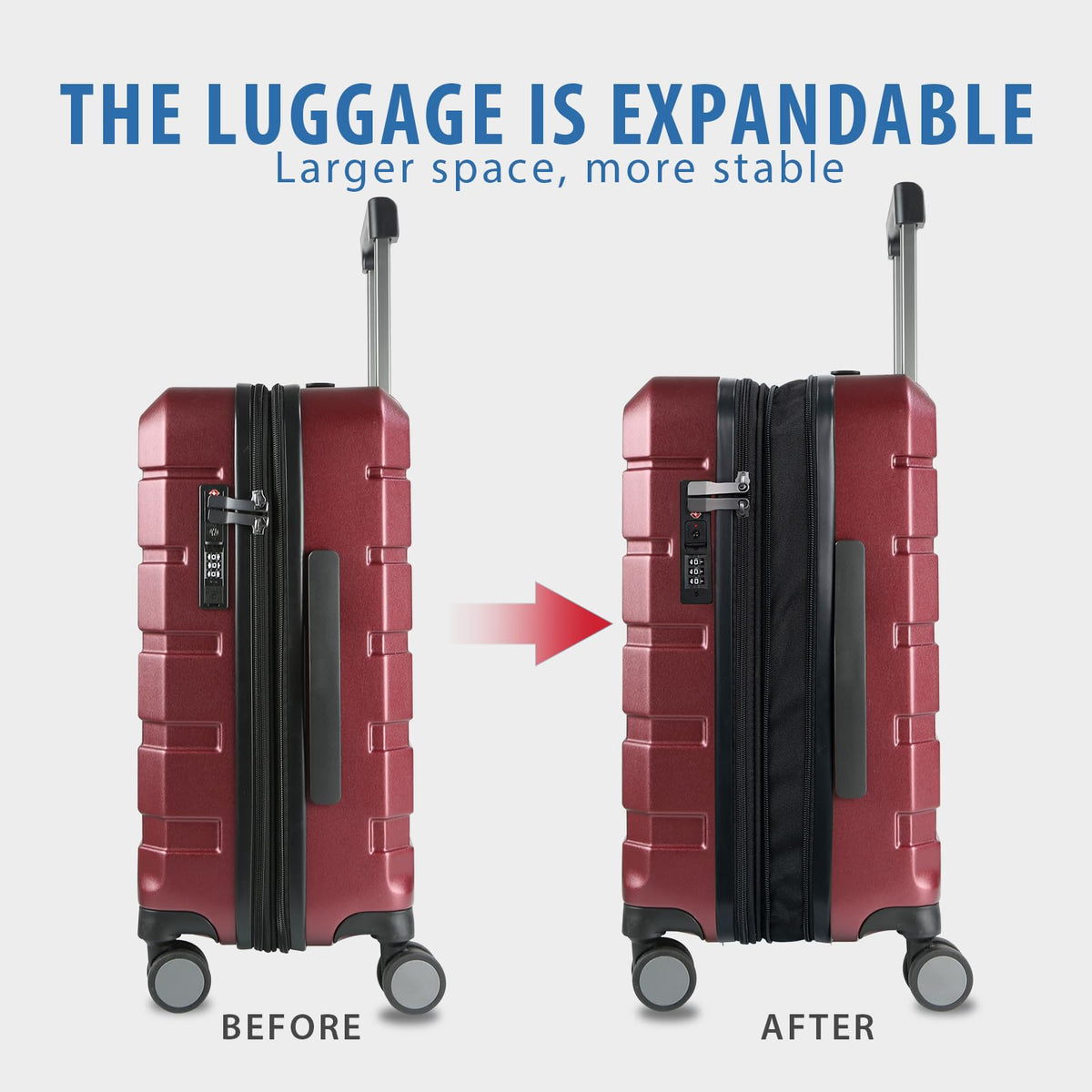KROSER Hardside Expandable Carry On Luggage with Spinner Wheels & Built - in TSA Lock, Durable Suitcase Rolling Luggage with USB Port, Carry - On 20 - Inch, Burgundy