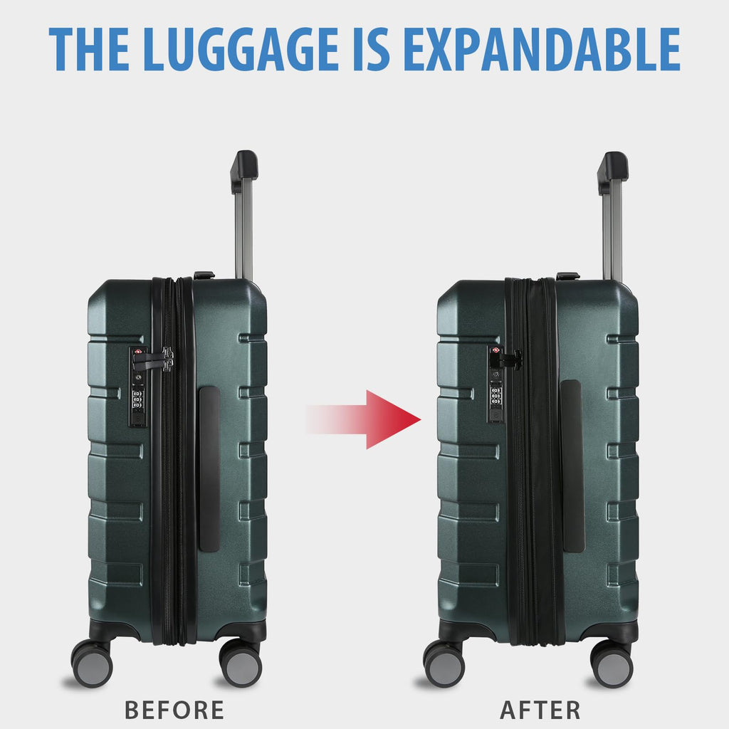 KROSER Hardside Expandable Carry On Luggage with Spinner Wheels & Built - in TSA Lock, Durable Suitcase Rolling Luggage with USB Port, Carry - On 20 - Inch, Dark Green