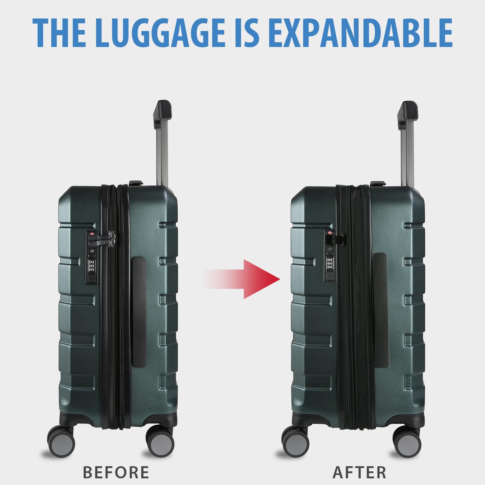 KROSER Hardside Expandable Carry On Luggage with Spinner Wheels & Built - in TSA Lock, Durable Suitcase Rolling Luggage with USB Port, Carry - On 20 - Inch, Dark Green