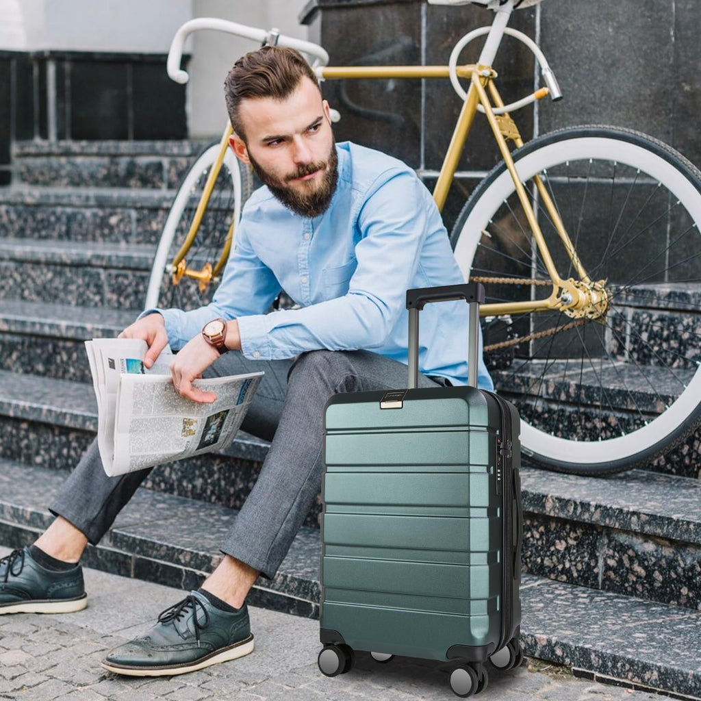 KROSER Hardside Expandable Carry On Luggage with Spinner Wheels & Built - in TSA Lock, Durable Suitcase Rolling Luggage with USB Port, Carry - On 20 - Inch, Dark Green