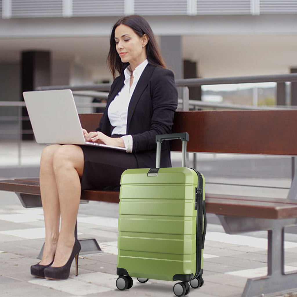KROSER Hardside Expandable Carry On Luggage with Spinner Wheels & Built - in TSA Lock, Durable Suitcase Rolling Luggage with USB Port, Carry - On 20 - Inch, Green