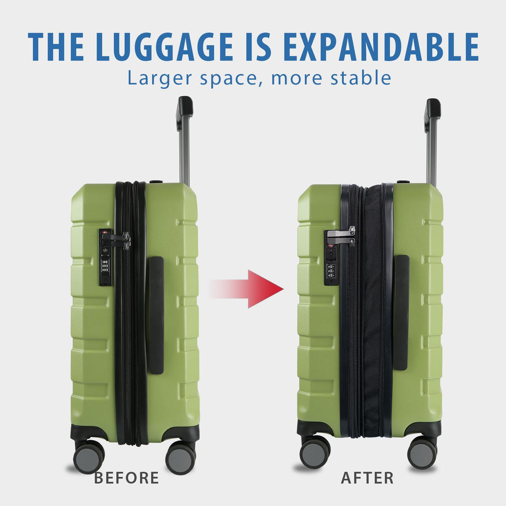 KROSER Hardside Expandable Carry On Luggage with Spinner Wheels & Built - in TSA Lock, Durable Suitcase Rolling Luggage with USB Port, Carry - On 20 - Inch, Green