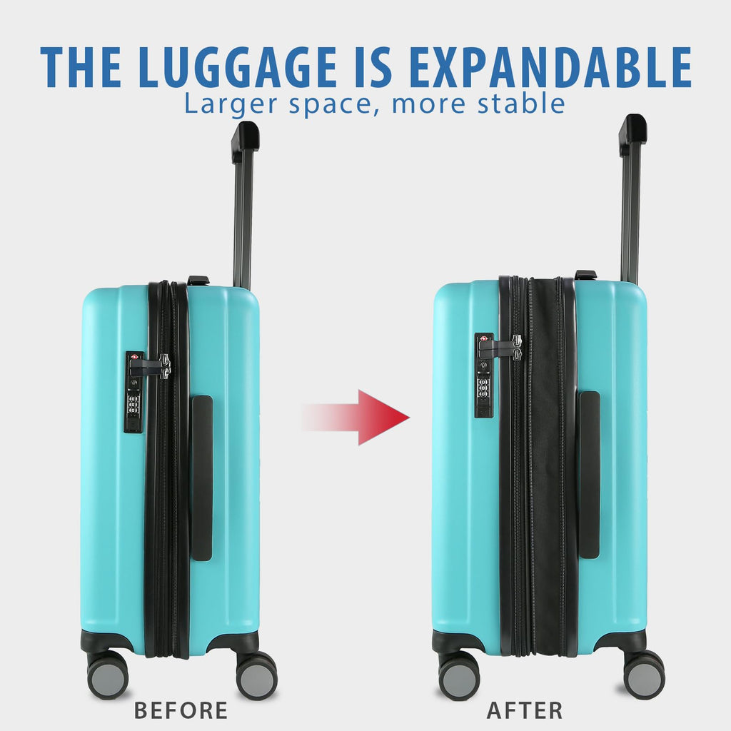 KROSER Hardside Expandable Carry On Luggage with Spinner Wheels & Built - in TSA Lock, Durable Suitcase Rolling Luggage with USB Port, Carry - On 20 - Inch, Lake Blue