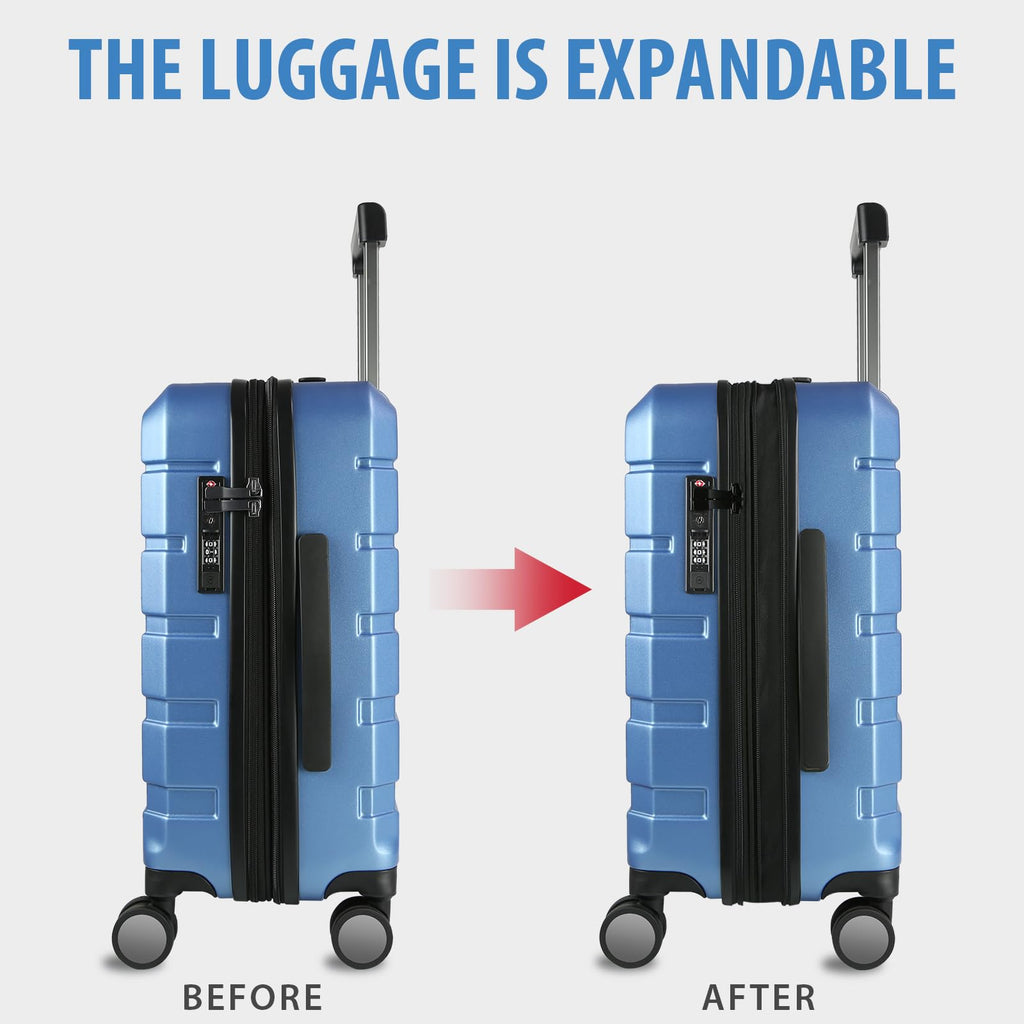 KROSER Hardside Expandable Carry On Luggage with Spinner Wheels & Built - in TSA Lock, Durable Suitcase Rolling Luggage with USB Port, Carry - On 20 - Inch, Light Blue