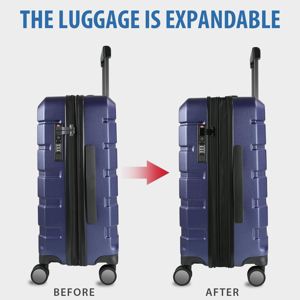 KROSER Hardside Expandable Carry On Luggage with Spinner Wheels & Built - in TSA Lock, Durable Suitcase Rolling Luggage with USB Port, Carry - On 20 - Inch, Navy