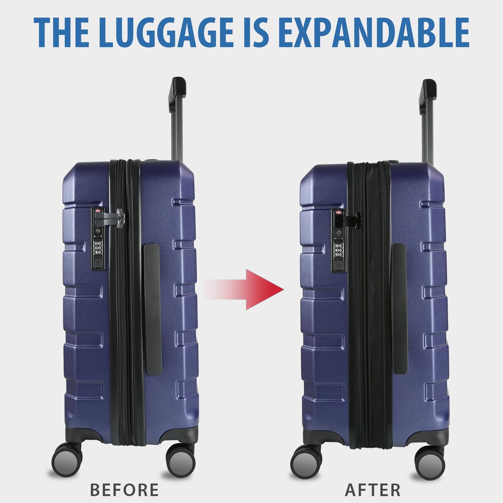 KROSER Hardside Expandable Carry On Luggage with Spinner Wheels & Built - in TSA Lock, Durable Suitcase Rolling Luggage with USB Port, Carry - On 20 - Inch, Navy