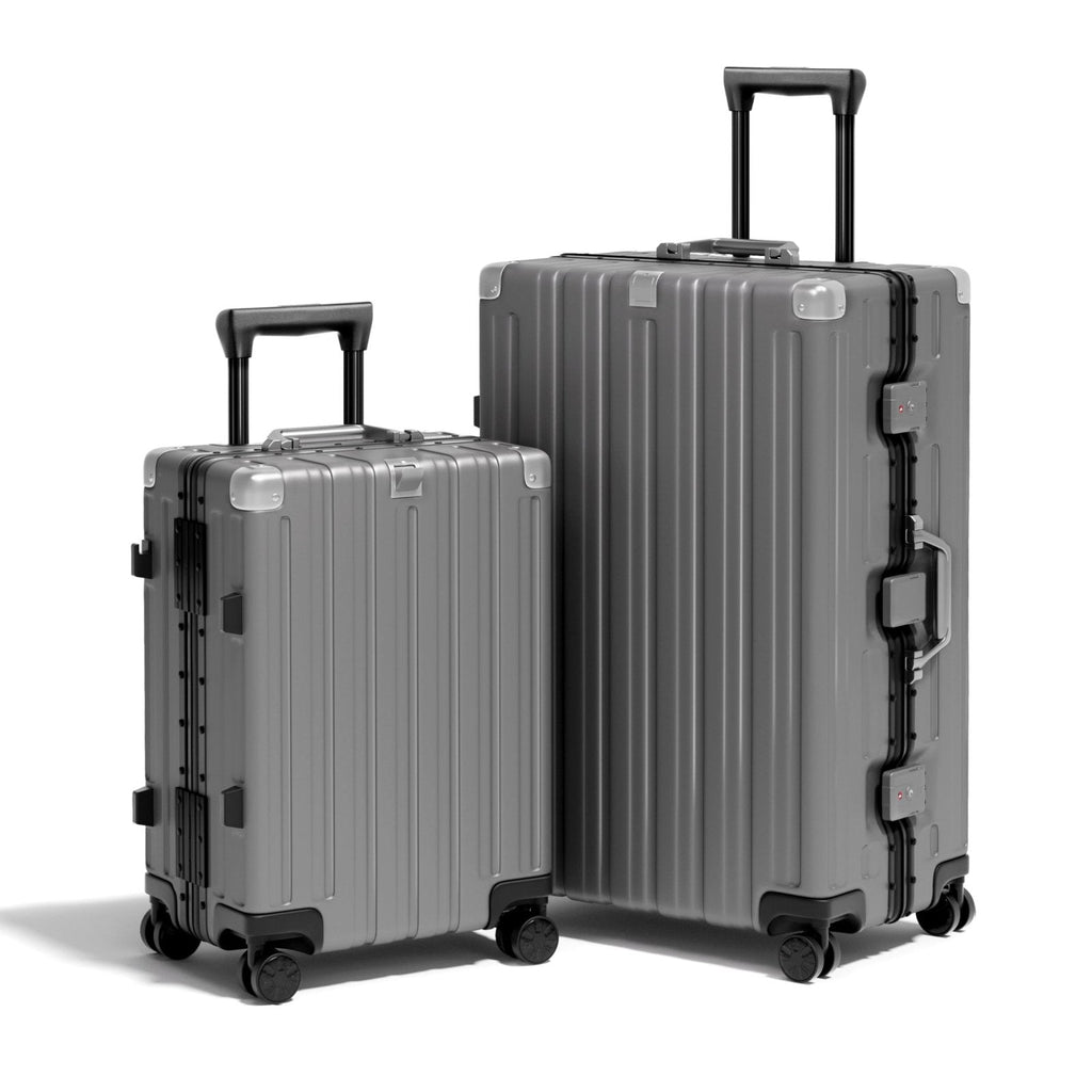 Krute No Zipper Luggage Set 2 Pieces Aluminum Frame Suitcase Sets Polycarbonate Hard Shell Luggage TSA Lock Checked Suitcase with Spinner Wheels