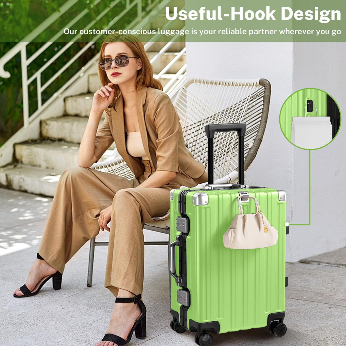 Krute Zipperless Luggage 24 Inch Aluminum Frame Suitcase with Spinner Wheels PC+ABS Hardide Checked Luggage TSA Approved