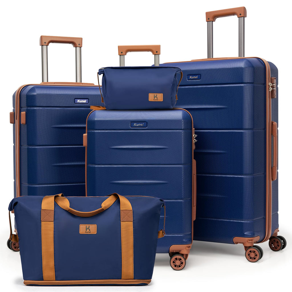 KUNEL Luggage Sets 5 Piece Hardshell Suitcase Sets with Detachable Spinner Wheels, ABS Carry on Luggage with TSA Lock,Travel,NavyBlue（20/24/28 Inch