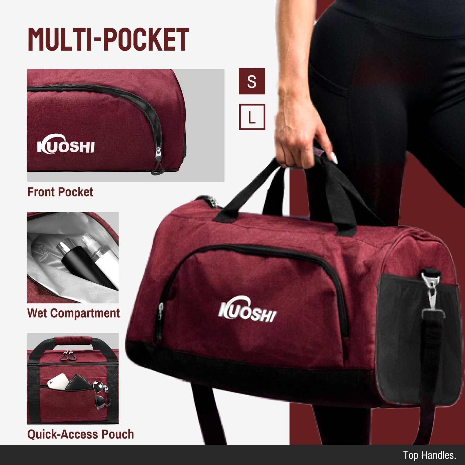 KUOSHI Gym Bag for Men & Women with Shoe Compartment & Wet Pocket, 31L Water Resistant Sports Duffle Bag with Quick - Access Pouch,Multi - Purpose Weekender Overnight Bag