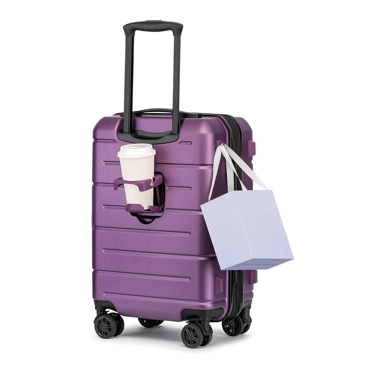 KYME Carry On Luggage 22x14x9 Airline Approved with TSA Lock Hardshell Expandable 20 Inch Luggage Carry On Suitcase with Wheels Small Travel Rolling Luggage with Cup Holder for Women Dark Purple