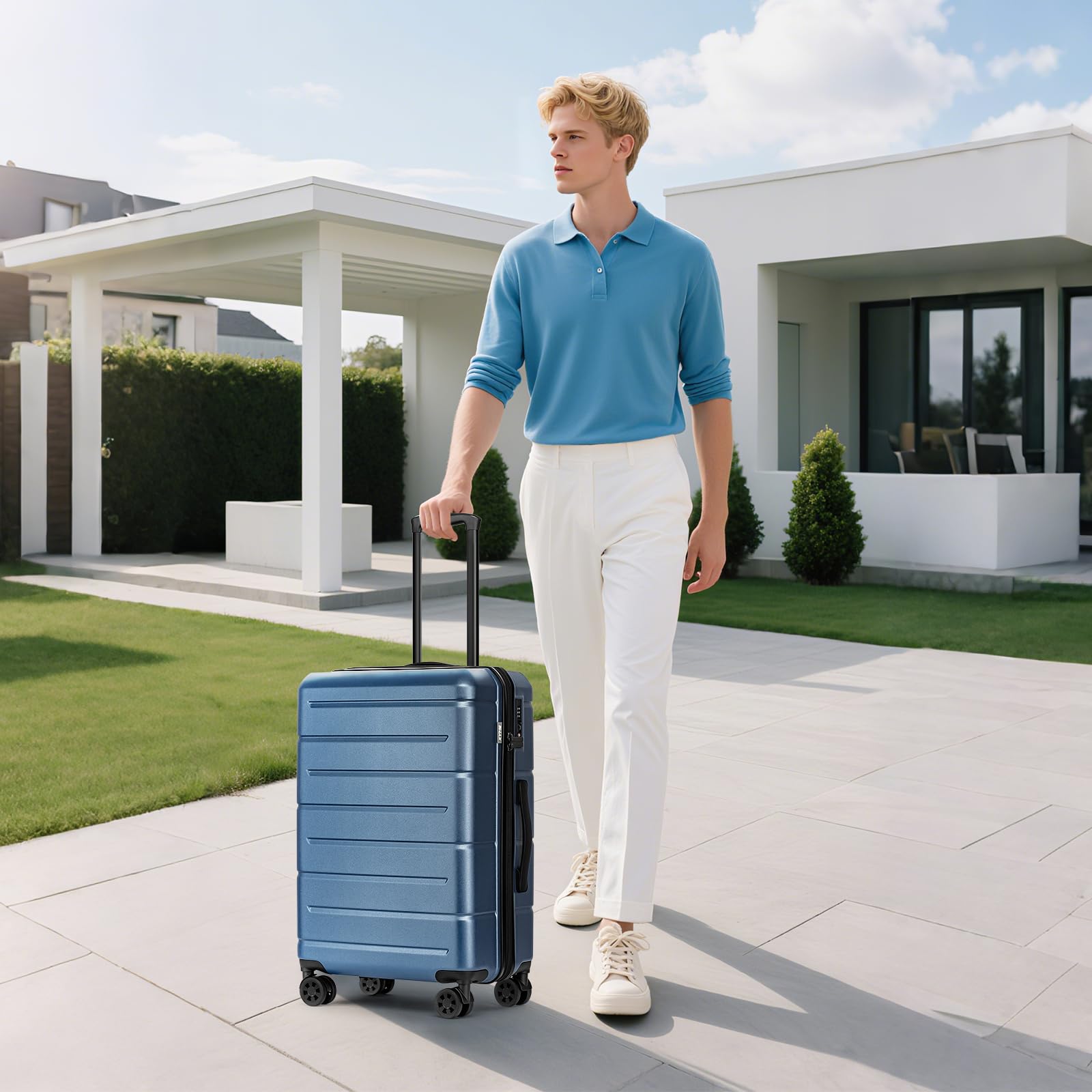 KYME Luggage Sets 2 Piece Suitcase Set Hardshell 20 inch/24 inch Luggage with Spinner Wheels Hardside PC+ABS Checked Large Suitcase with TSA Lock for Men Women Blue