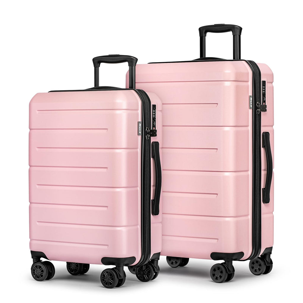 KYME Luggage Sets 2 Piece Suitcase Set Hardshell 20 inch/24 inch Luggage with Spinner Wheels Hardside PC+ABS Checked Large Suitcase with TSA Lock for Women Pink