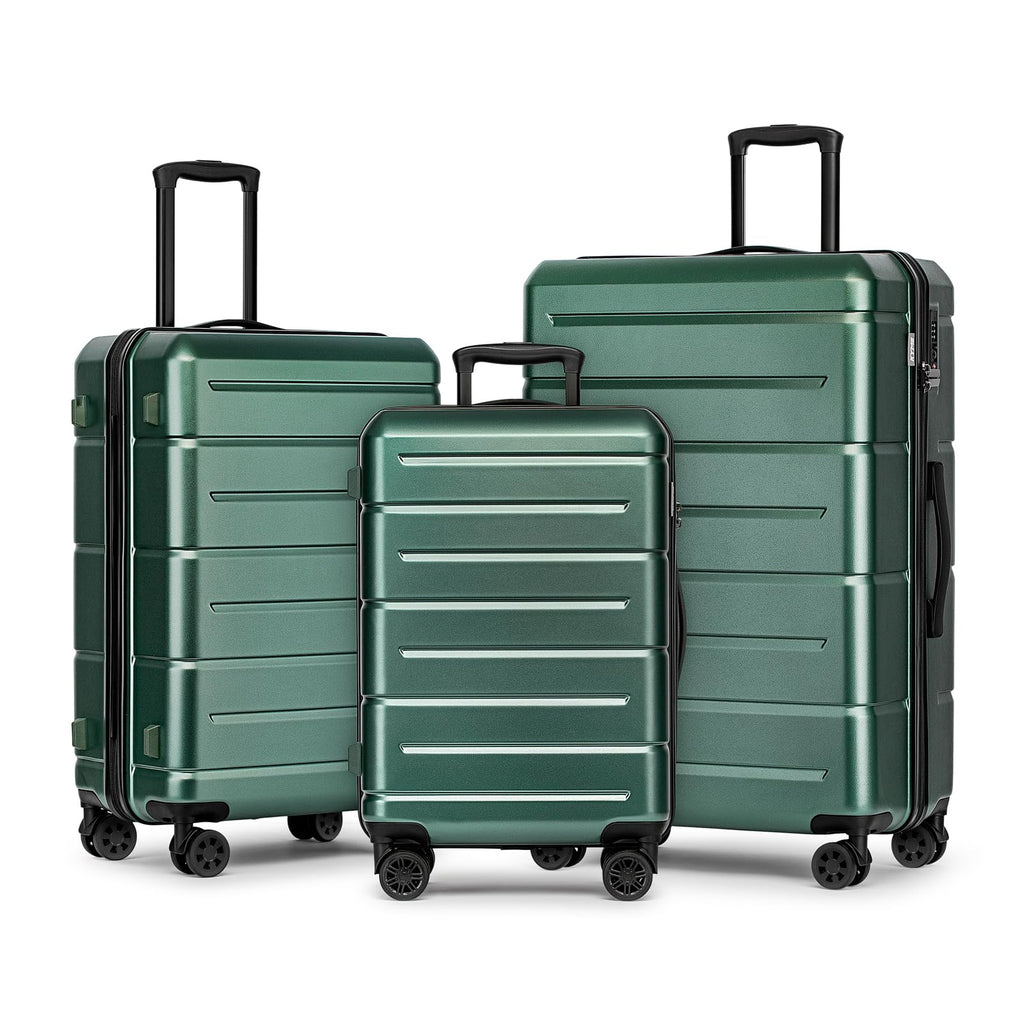 KYME Luggage Sets 3 Piece Hardshell 20"/24"/28" Suitcase with Wheels Hardside Suitcase Set with TSA Lock Large Travel Luggage Set for Men Women Green