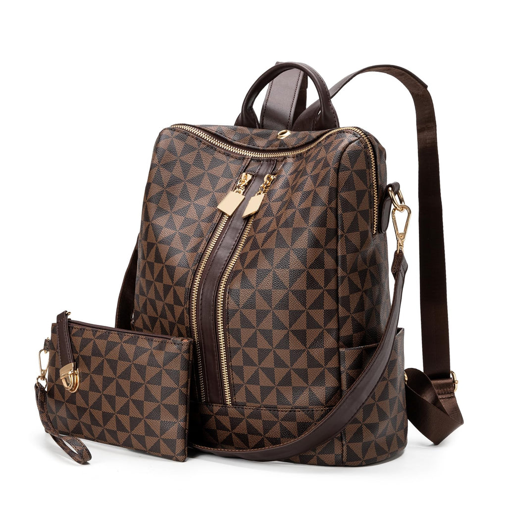 Lacel Urwebin Fashion Backpack Purse for Women Designer Convertible Travel Backpack PVC Shoulder Bag with Wallet (Checkered Brown-1)