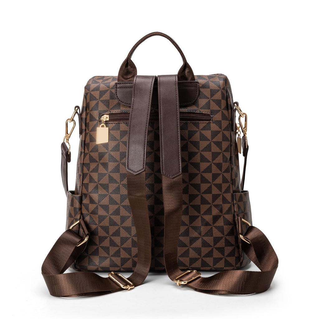 Lacel Urwebin Fashion Backpack Purse for Women Designer Convertible Travel Backpack PVC Shoulder Bag with Wallet (Checkered Brown - 1)