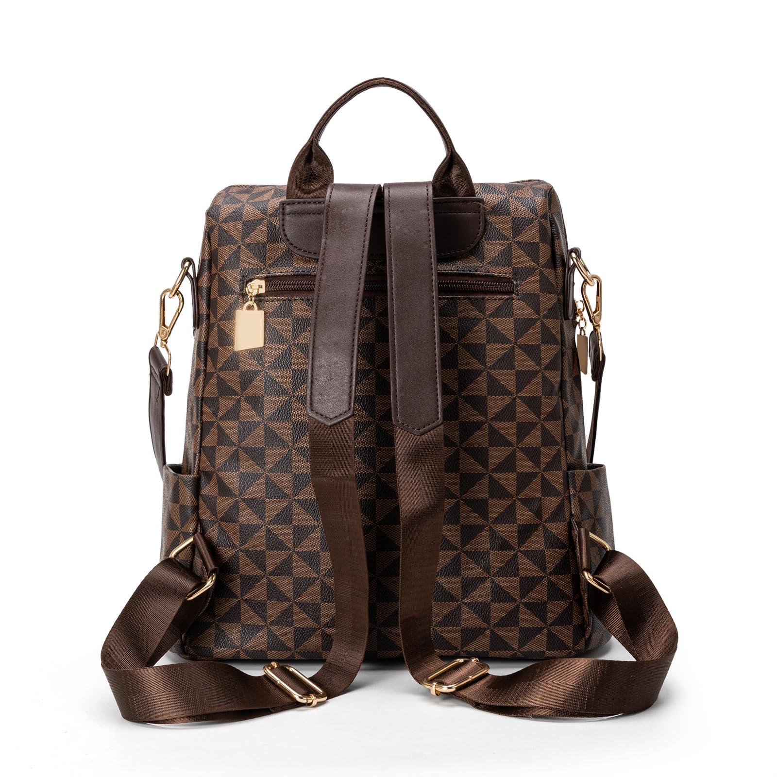 Lacel Urwebin Fashion Backpack Purse for Women Designer Convertible Travel Backpack PVC Shoulder Bag with Wallet (Checkered Brown - 1)