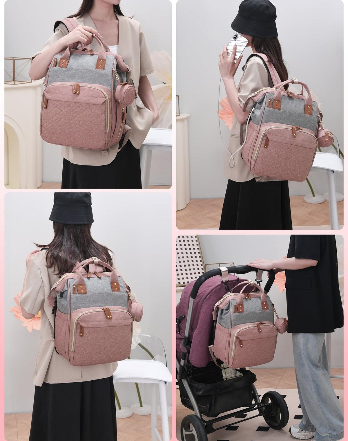 Lamroro Diaper Bag Backpack with Changing Station, Waterproof Large Capacity, Baby Bag for Mom & Dad, 18 Pockets+USB Port, Foldable Changing Pad, Travel Backpack for Newborn Essentials, Baby Gift