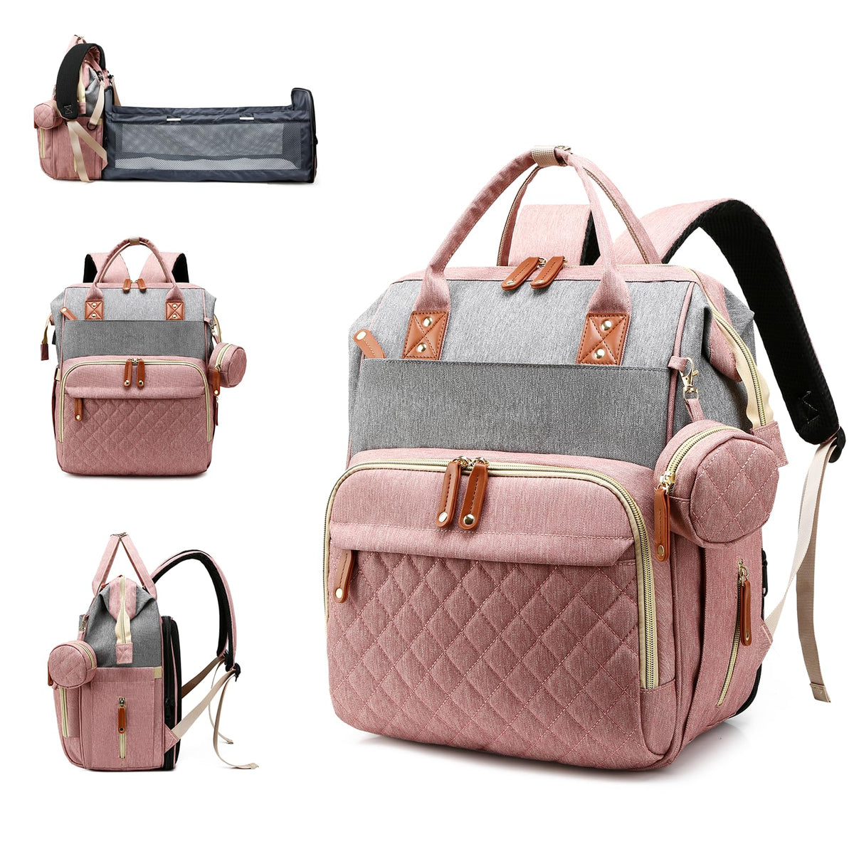 Lamroro Diaper Bag Backpack with Changing Station, Waterproof Large Capacity, Baby Bag for Mom & Dad, 18 Pockets+USB Port, Foldable Changing Pad, Travel Backpack for Newborn Essentials, Baby Gift