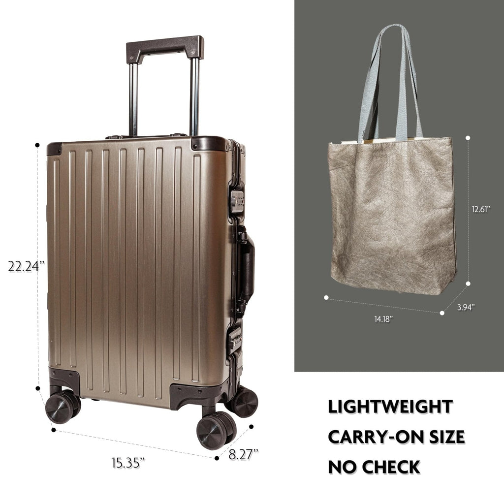 Lanuitjoy All Aluminum Carry On Luggage 22x14x9 Airline Approved Hard Shell Carry On Luggage Zipperless Luggage Metal 20inch Suitcase Luggage, Champagne Gold