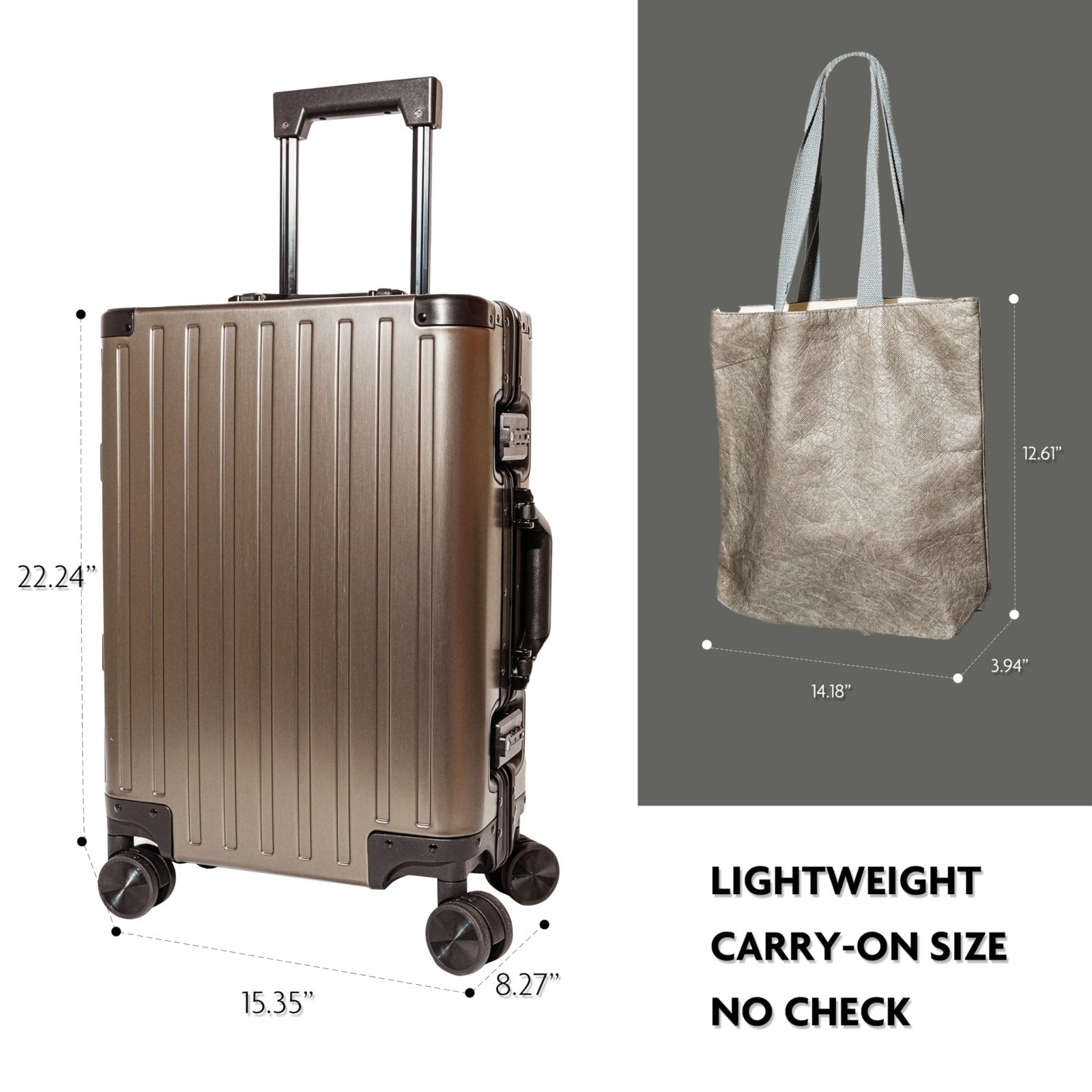 Lanuitjoy All Aluminum Carry On Luggage 22x14x9 Airline Approved Hard Shell Carry On Luggage Zipperless Luggage Metal 20inch Suitcase Luggage, Champagne Gold