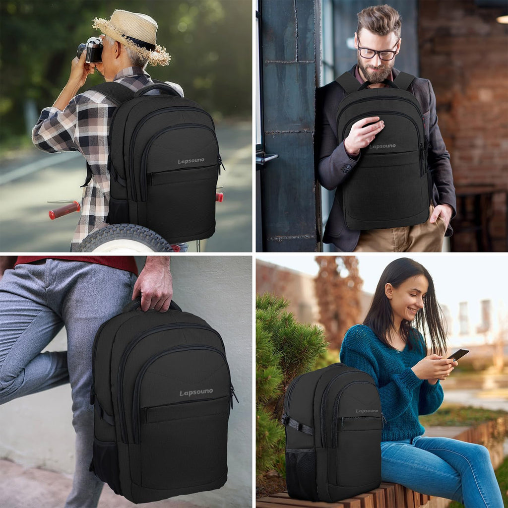 Lapsouno 17 Inch Laptop Backpack, Carry On Travel Backpack, Durable Extra Large TSA Business Backpack with USB Port, Water Resistant Anti Theft Gift for Men Women, Black