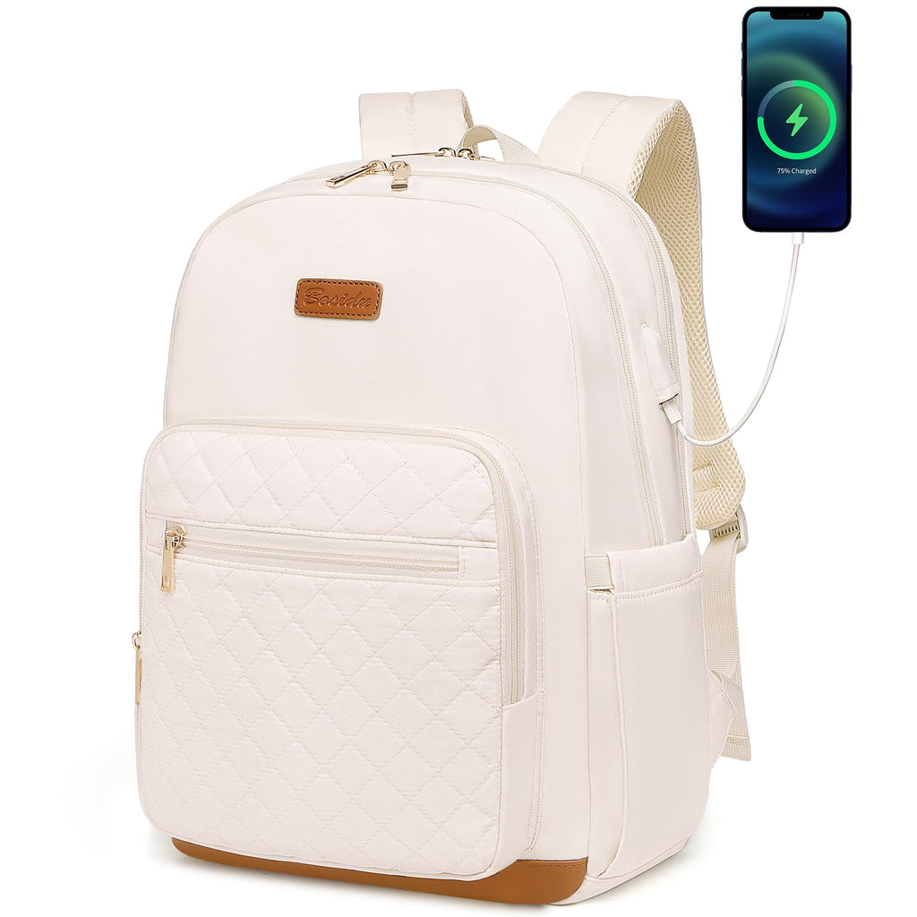 Laptop Backpack for Women, Fits 15.6 inch Travel Backpack with USB Charging Port, Stylish Quilted Work Business Computer Bag
